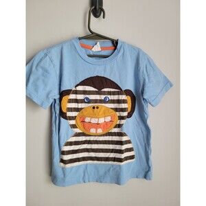 Mini Boden Applique Monkey T-Shirt Short Sleeve Graphic Tee Blue 4-5 Years
